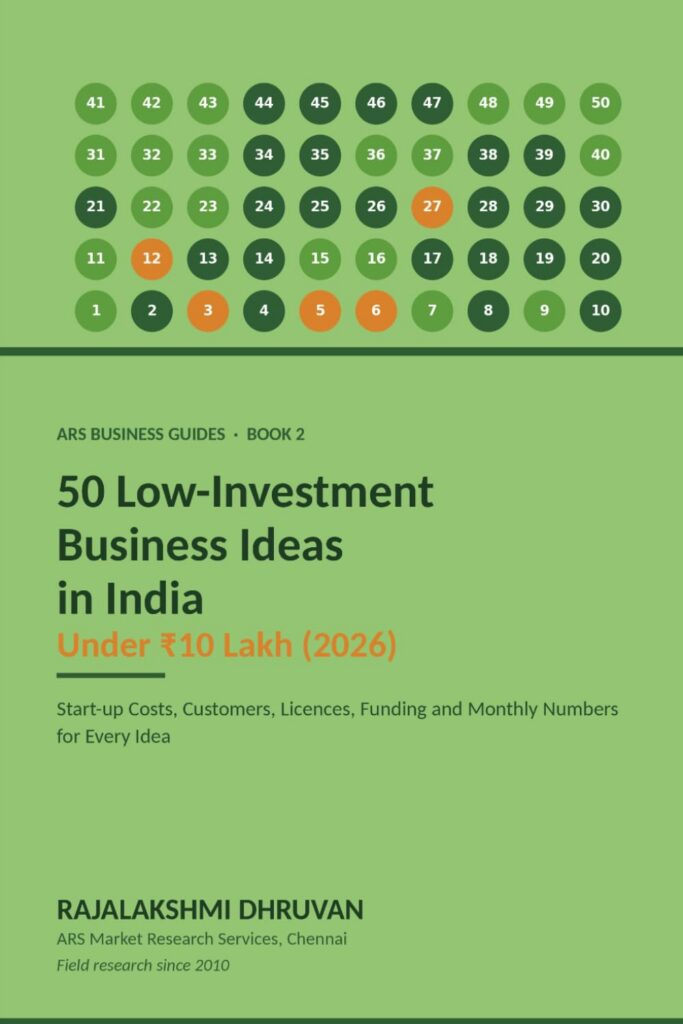 Book cover: 50 Low-Investment Business Ideas in India Under 10 Lakh (2026) by Rajalakshmi Dhruvan and Panneerselvan Vijayan
