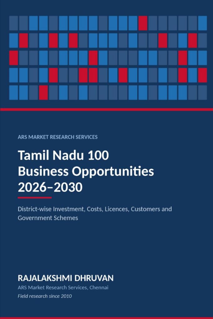Book cover: Tamil Nadu 100 Business Opportunities 2026&ndash;2030 by Rajalakshmi Dhruvan and Panneerselvan Vijayan