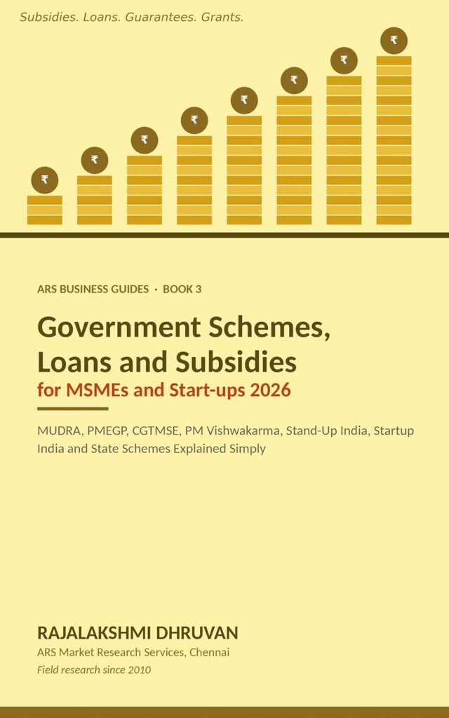 Book cover: Government Schemes, Loans and Subsidies for MSMEs and Start-ups in India 2026 by Rajalakshmi Dhruvan