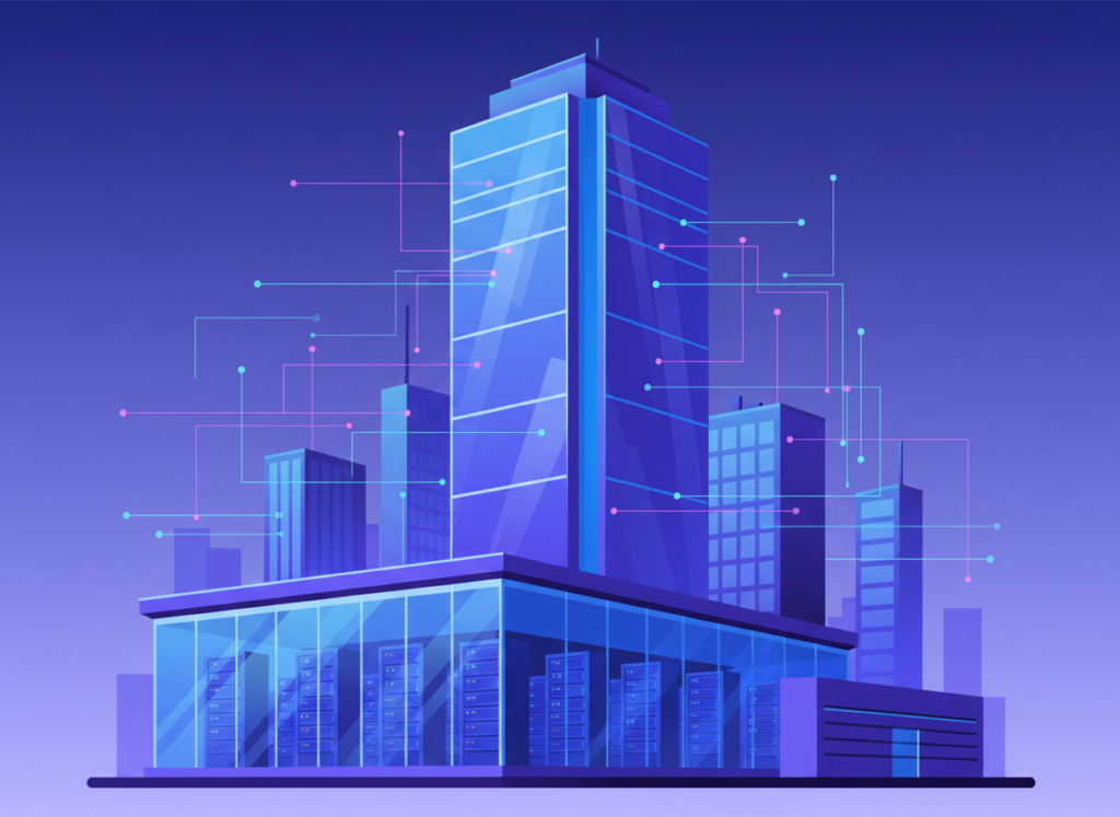 Data centre and global capability centre office tower illustration for market research in India