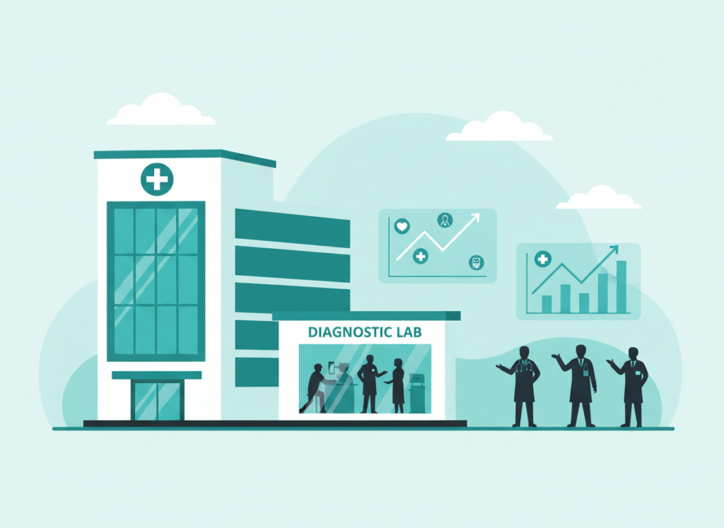 Hospital and diagnostic lab illustration for healthcare market research in India